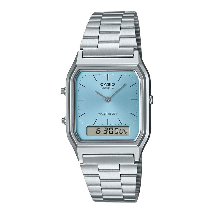 Reloj Casio AQ-230A-2A1 Original Retro - Dual Display Analógico Digital con Esfera Azul Cielo - Casio en Perú | Jherr Jewelry