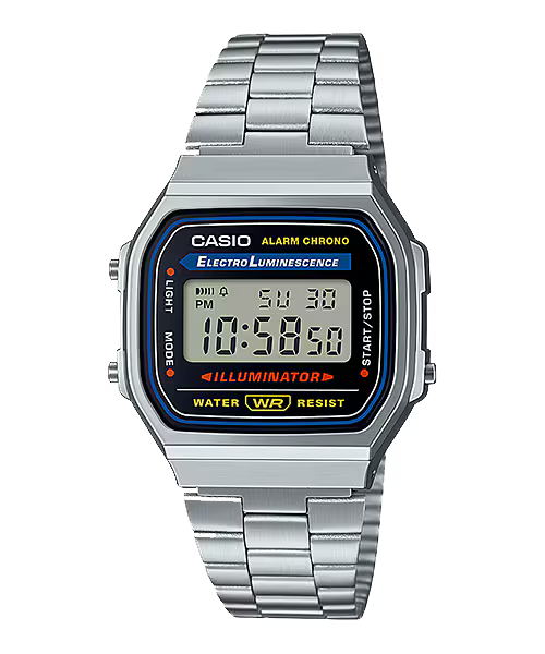 Reloj Casio Original A168WA-1W Negro con Detalles Dorados – Diseño Retro y Multifunción - Casio en Perú | Jherr Jewelry