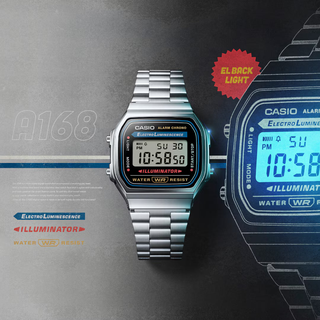 Reloj Casio Original A168WA-1W Vintage Plateado – Diseño Retro y Multifunción