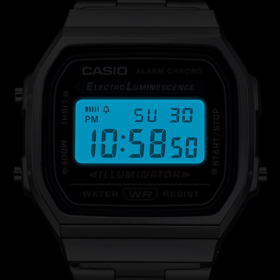 Reloj Casio Original A168WA-1W Negro con Detalles Dorados – Diseño Retro y Multifunción - Casio en Perú | Jherr Jewelry