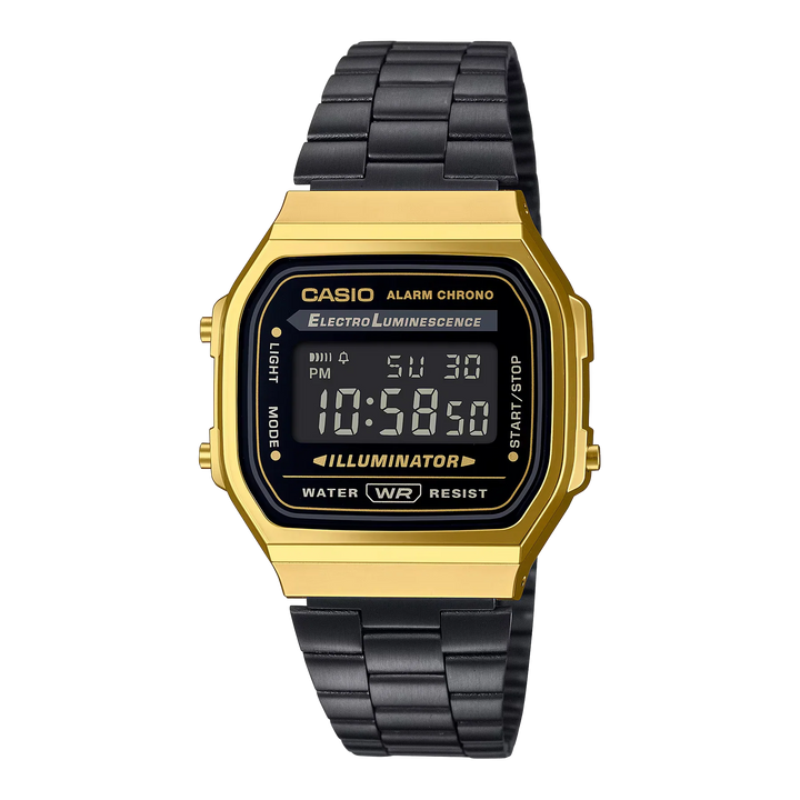 Reloj Casio Original A168WEGB-1B Negro con Detalles Dorados – Diseño Retro y Multifunción