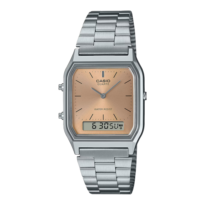 Reloj Casio AQ-230A-4A Original Retro - Dual Display Analógico Digital con Esfera Naranja - Casio en Perú | Jherr Jewelry