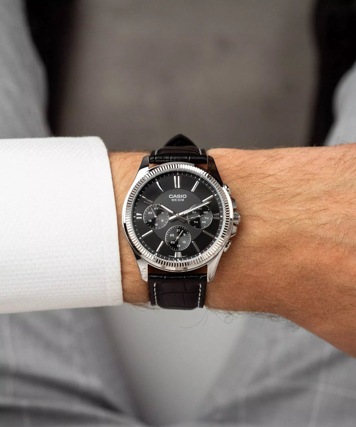 Reloj Casio Hombre MTP-1375L-1AVEF — Multifunción Analógico con Correa de Cuero Negro