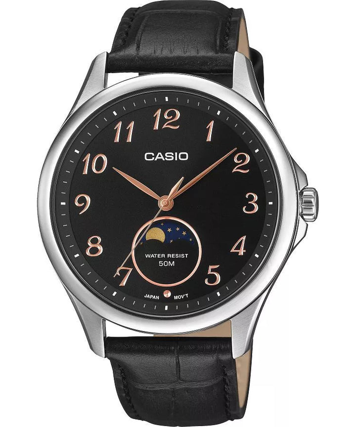 Reloj Casio MTP-M110L-1AER Cuero Negro con Fase Lunar para Hombre - 42.5mm