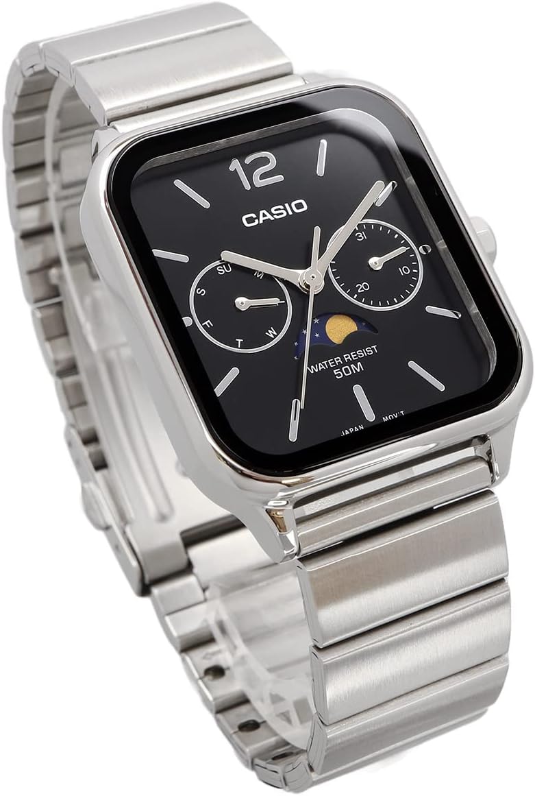 Casio MTP-M305D-7A2V original para hombre con correa de acero inoxidable y función fase lunar