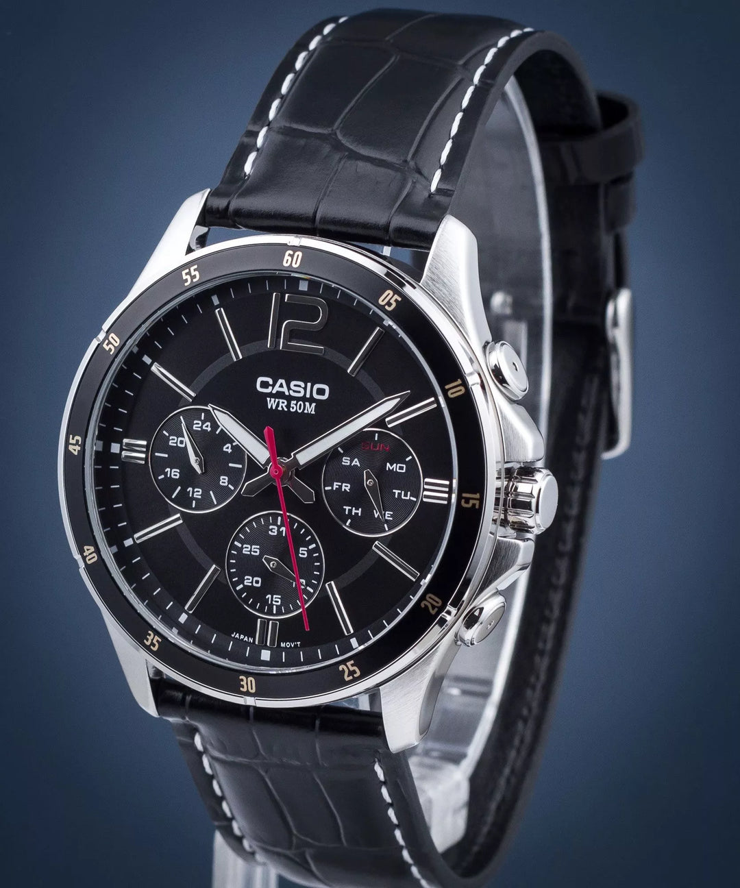 Reloj Casio Hombre MTP-1374PL-1AVEF — Multifunción Analógico Cuero Negro con Detalles Dorados