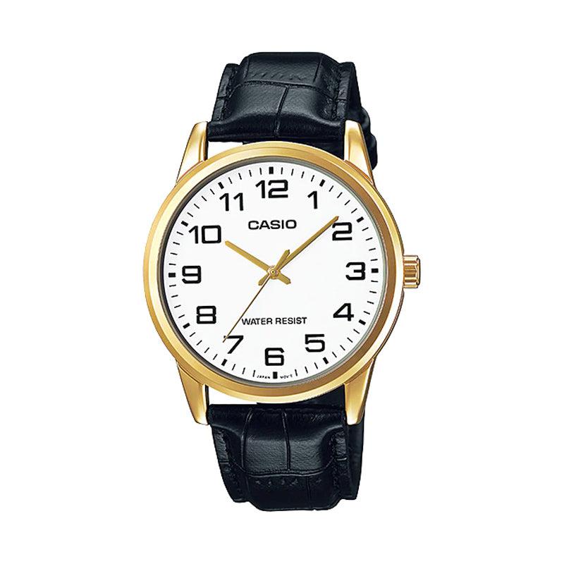 Reloj Casio MTP-V001GL-7B blanco con caja dorada analógico para hombre original con garantía en Perú