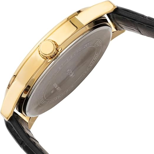 Vista lateral derecha reloj Casio MTP-V001GL-7B caja dorada con correa de cuero negro original en Perú