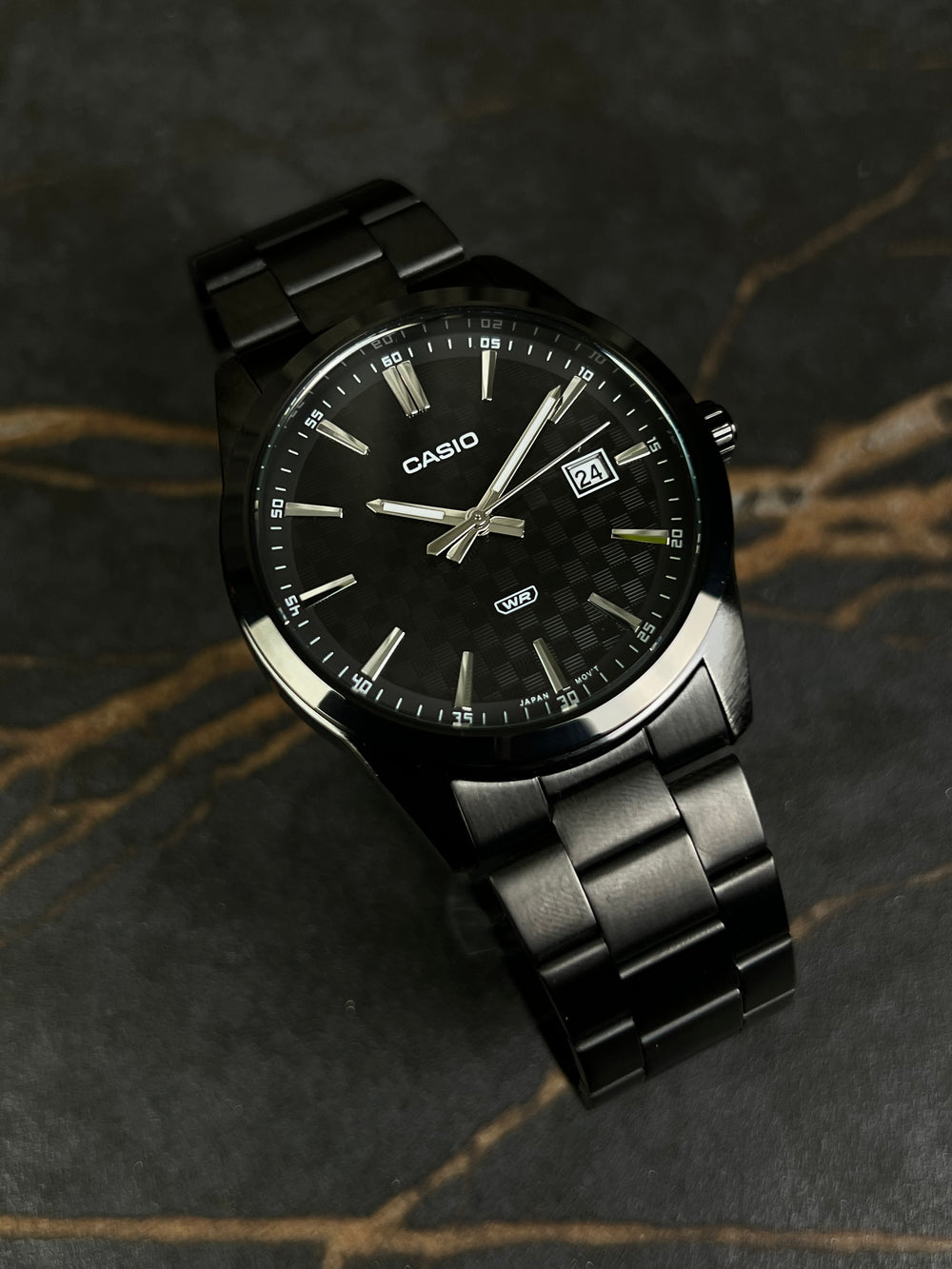 Casio MTP-VD03B-1A original para hombre, reloj negro elegante con esfera analógica