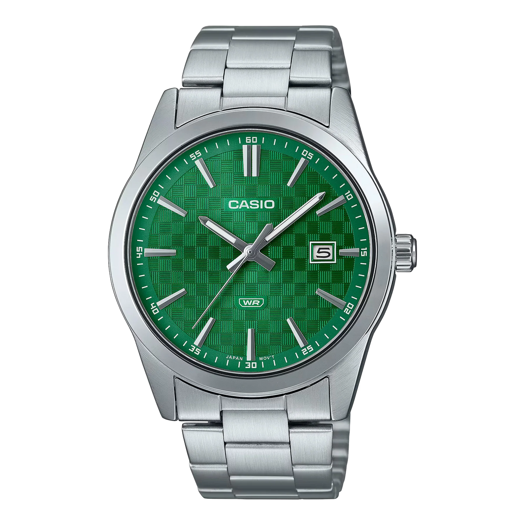 Reloj Casio MTP-VD03D-3A1 verde analógico para hombre con fecha original con garantía en Perú