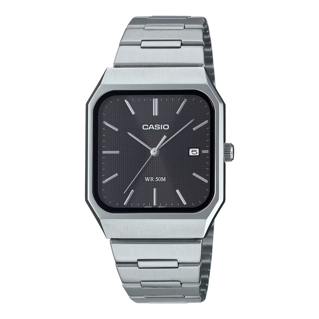 Reloj Casio MTP-B185D-1A acero inoxidable con esfera negra y brazalete plateado