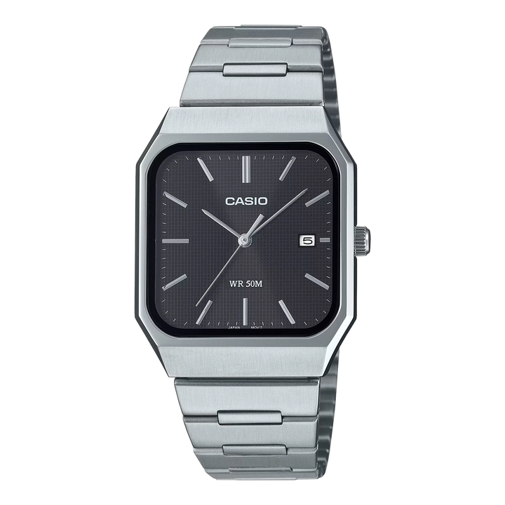 Reloj Casio MTP-B185D-1A acero inoxidable con esfera negra y brazalete plateado