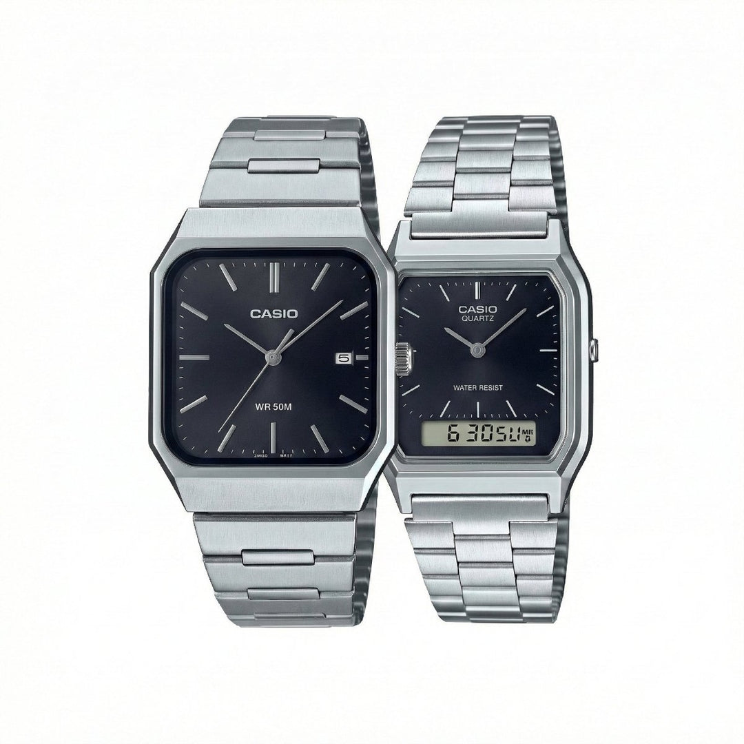 Relojes Casio de Pareja Plateados con Dial Negro - Set Matching - Casio en Perú | Jherr Jewelry