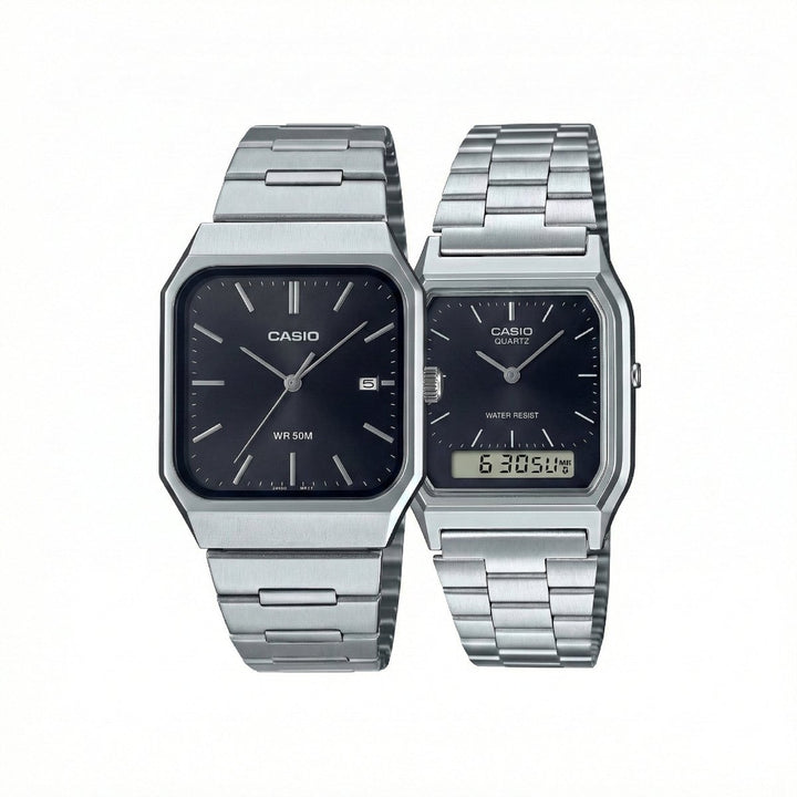 Relojes Casio de Pareja Plateados con Dial Negro - Set Matching - Casio en Perú | Jherr Jewelry