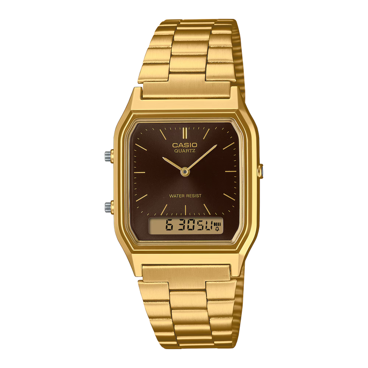 Reloj Casio AQ-230GA-5A Original Retro - Dual Display Analógico Digital Dorado - Casio en Perú | Jherr Jewelry