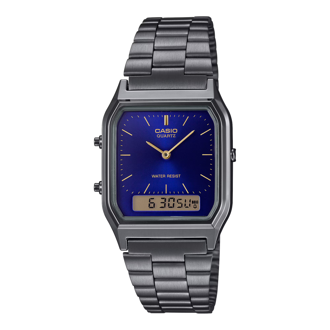 Reloj Casio AQ-230GG-2A Original Retro Black - Dual Display Analógico Digital con Esfera Azul - Casio en Perú | Jherr Jewelry