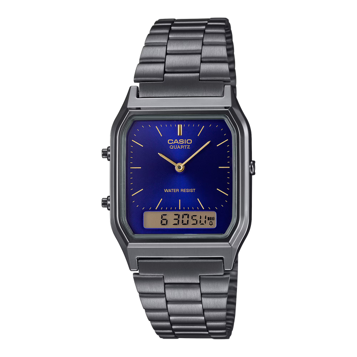 Reloj Casio AQ-230GG-2A Original Retro Black - Dual Display Analógico Digital con Esfera Azul - Casio en Perú | Jherr Jewelry