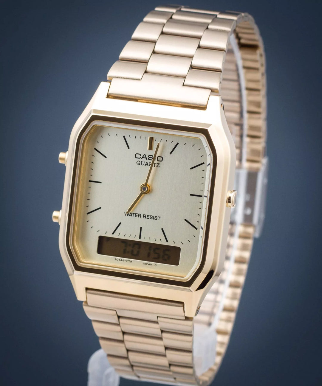 Reloj Casio AQ-230GA-9DMQ Original Retro - Dual Display Analógico Digital Dorado