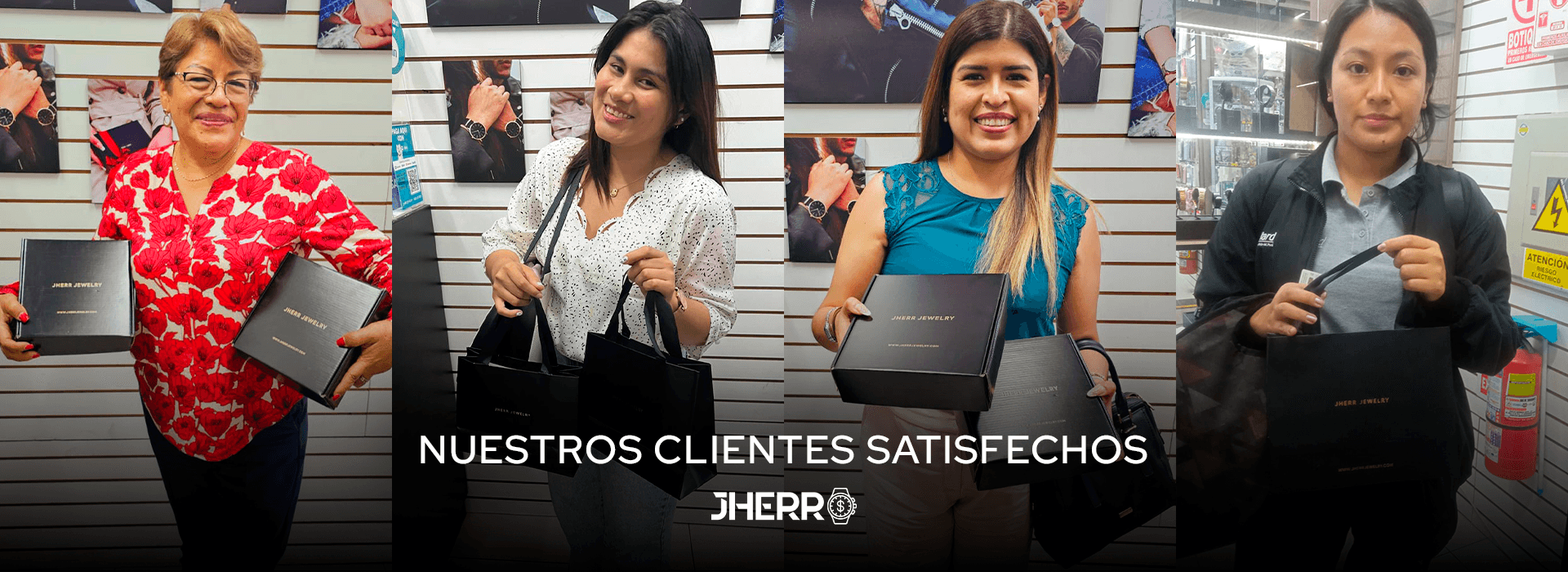 Clientes de la marca Jherr Jewelry recibiendo sus relojes en Lima Perú