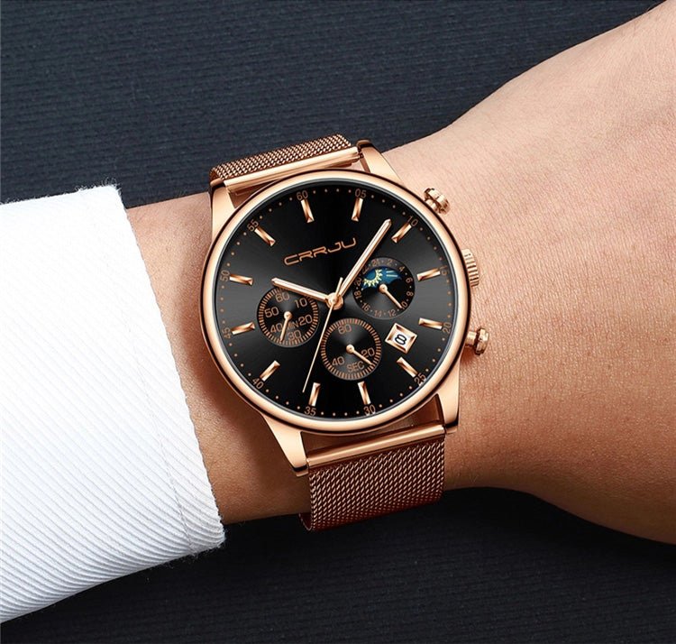 Reloj CRRJU Original Hombre Oro Rosa - Resistente al Agua 3 ATM | Cuarzo Premium 42mm - CRRJU en Perú | Jherr Jewelry