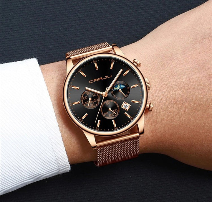 Reloj CRRJU Original Hombre Oro Rosa - Resistente al Agua 3 ATM | Cuarzo Premium 42mm - CRRJU en Perú | Jherr Jewelry