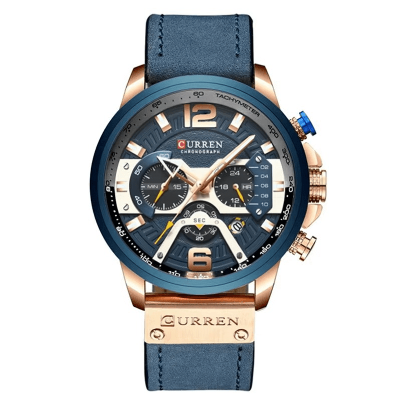 Reloj Curren 8329 Original Hombre Cronógrafo Azul con Correa de Cuero 44mm - Curren en Perú | Jherr Jewelry
