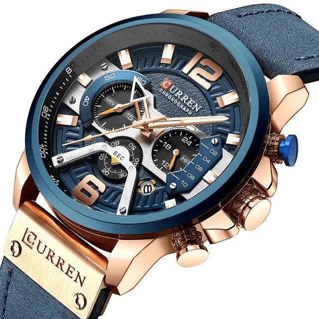 Reloj Curren 8329 Original Hombre Cronógrafo Azul con Correa de Cuero 44mm - Curren en Perú | Jherr Jewelry