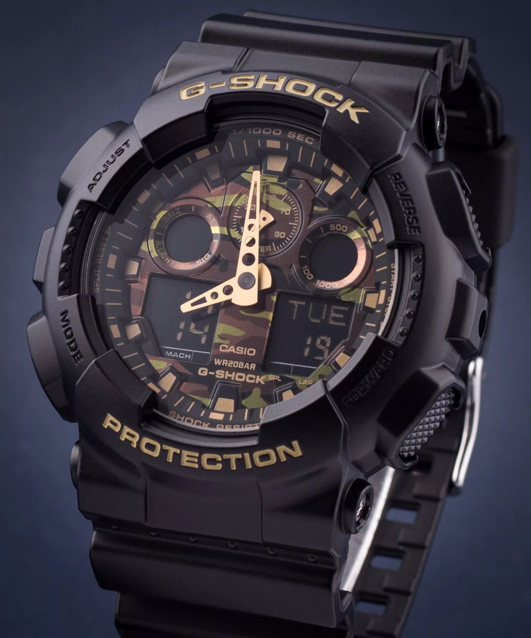 RELOJ G-SHOCK GA-100CF-1A9ER HOMBRE ANÁLOGO - NEGRO CAMUFLAJE RESINA - G-Shock en Perú | Jherr Jewelry
