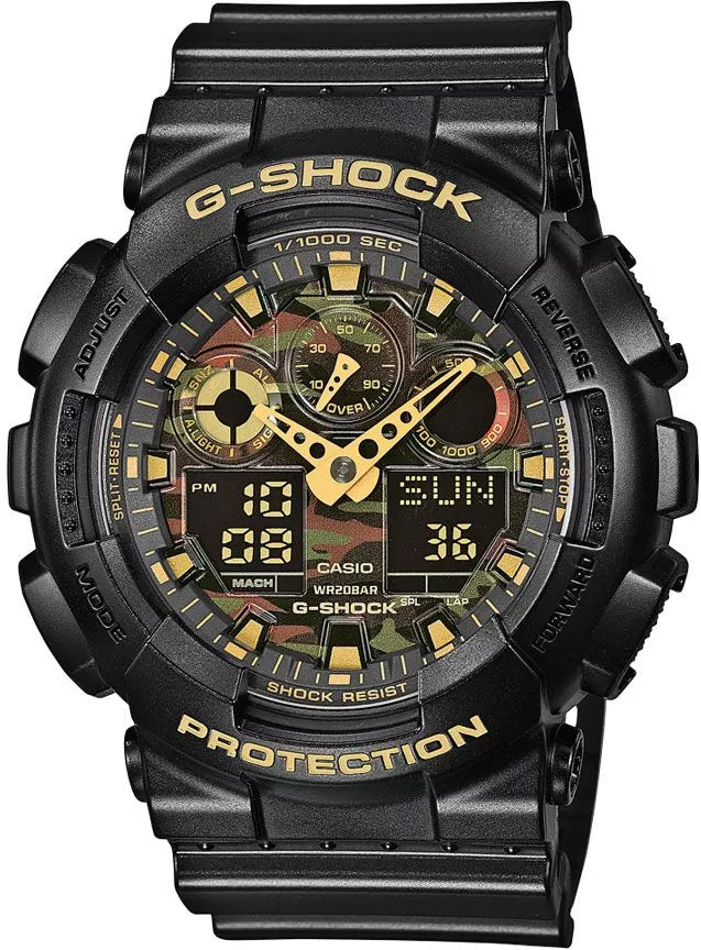 RELOJ G-SHOCK GA-100CF-1A9ER HOMBRE ANÁLOGO - NEGRO CAMUFLAJE RESINA - G-Shock en Perú | Jherr Jewelry