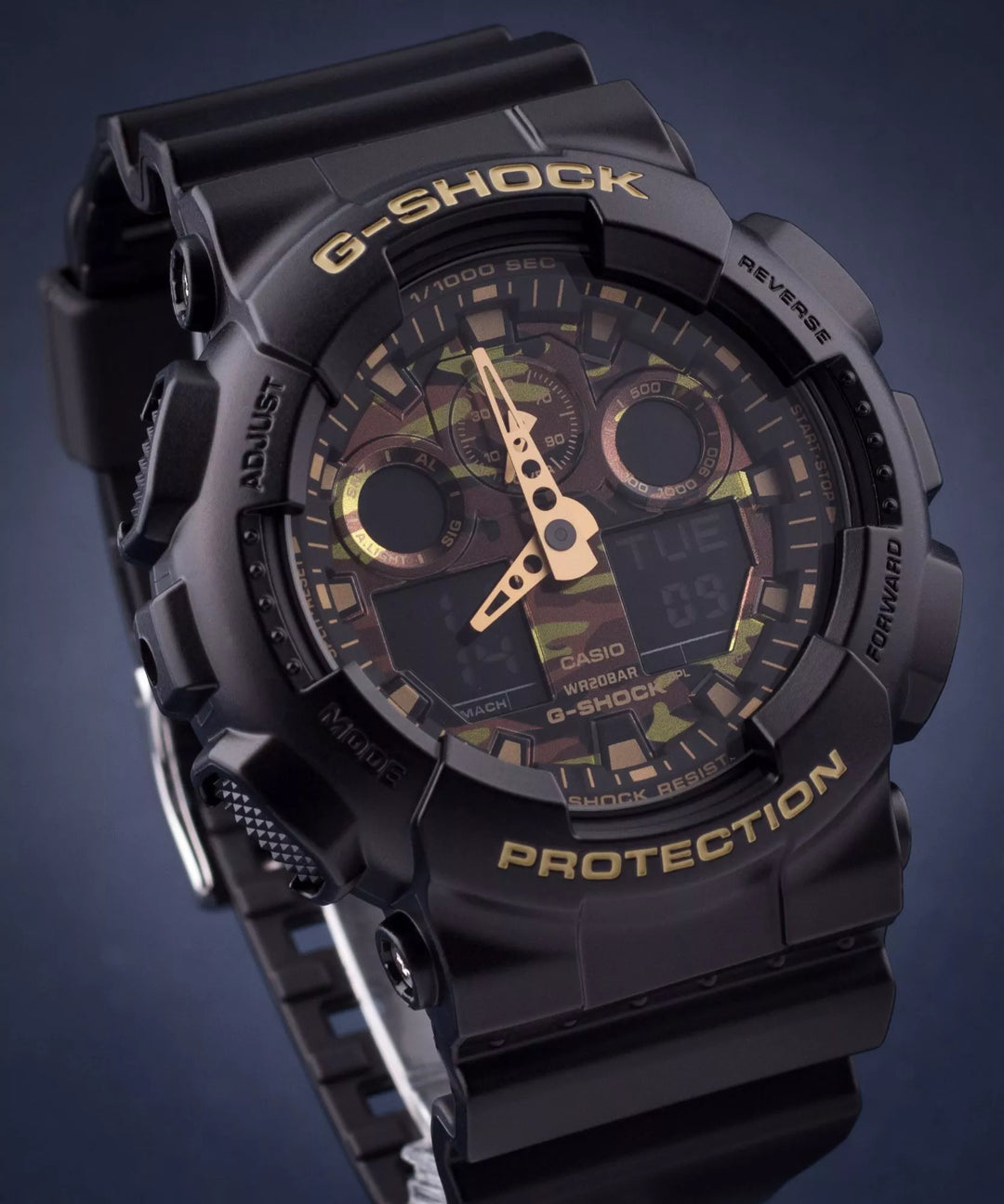 RELOJ G-SHOCK GA-100CF-1A9ER HOMBRE ANÁLOGO - NEGRO CAMUFLAJE RESINA - G-Shock en Perú | Jherr Jewelry