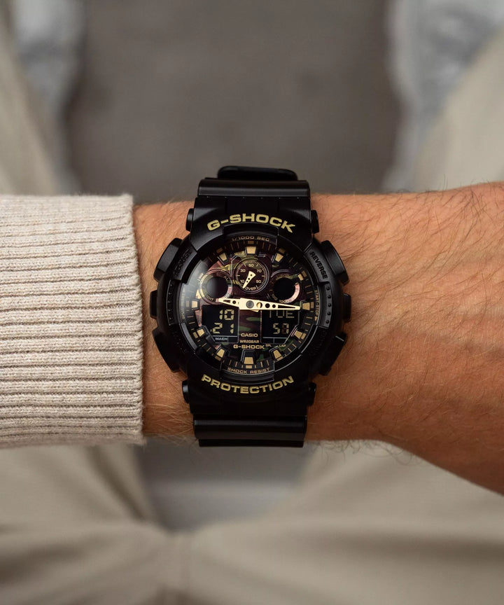 RELOJ G-SHOCK GA-100CF-1A9ER HOMBRE ANÁLOGO - NEGRO CAMUFLAJE RESINA - G-Shock en Perú | Jherr Jewelry