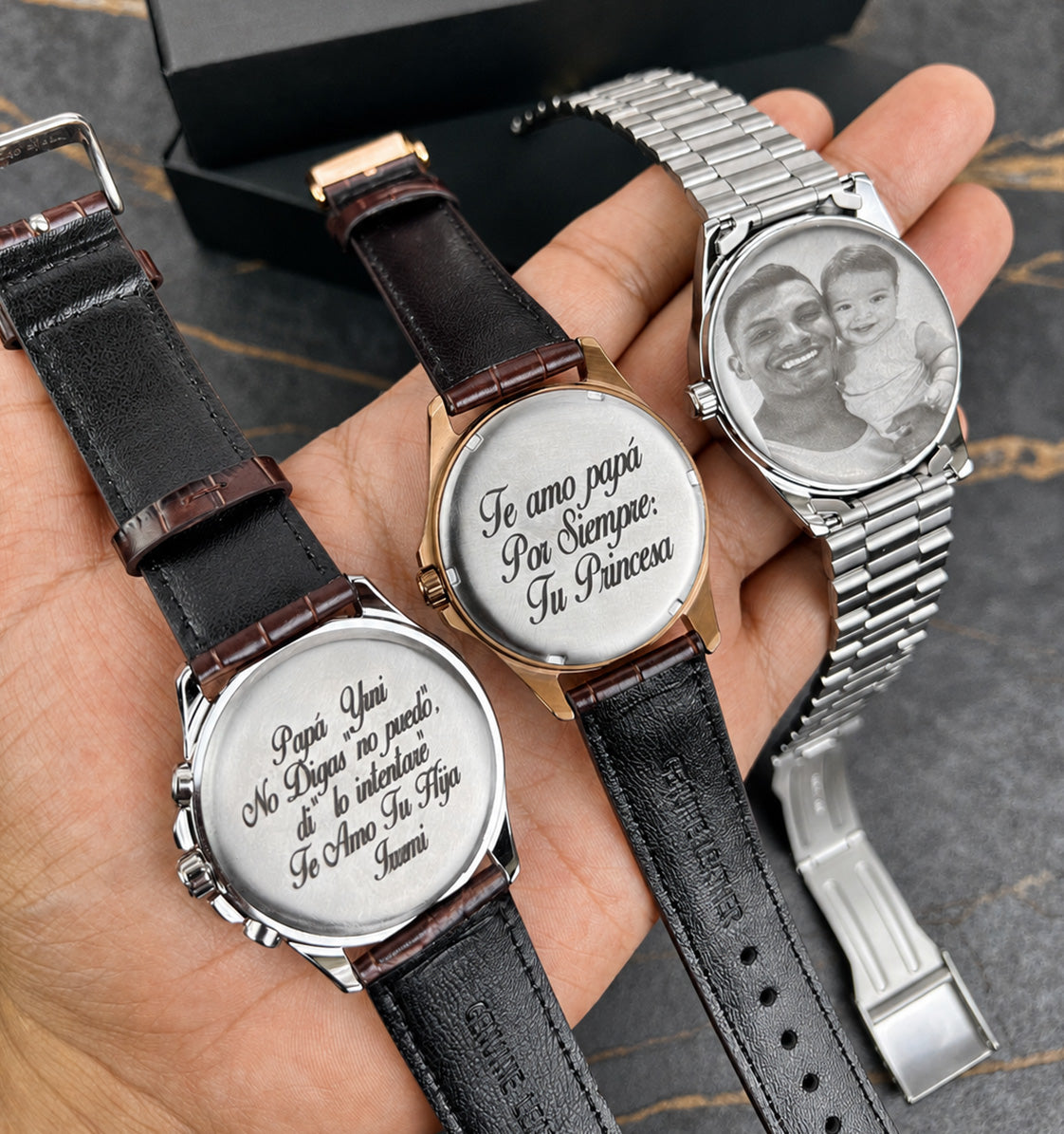 Relojes personalizados para papá con grabado láser y fotograbado Jherr Jewelry Perú