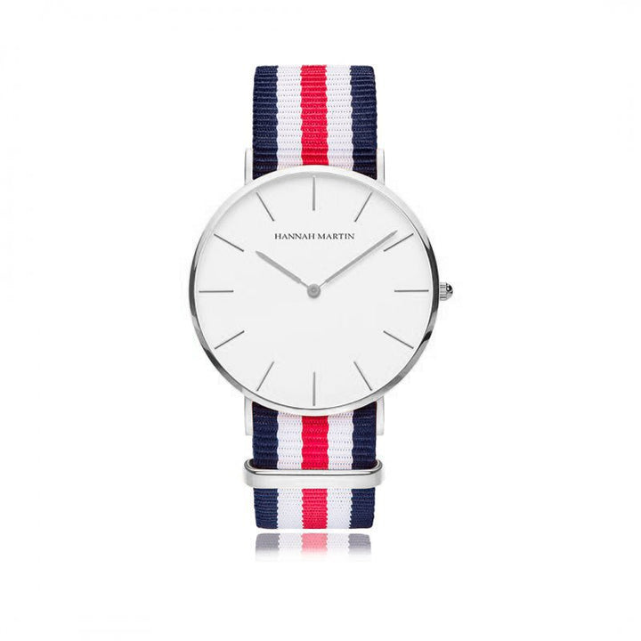 Reloj Hannah Martin Plata Esfera Blanca con NATO Francés - Diseño Náutico 40mm - Hannah Martin en Perú | Jherr Jewelry