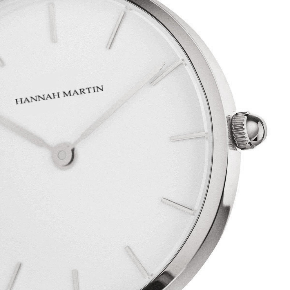 Reloj Hannah Martin Original Plata Esfera Blanca con Cuero Marrón - Diseño Clásico 40mm - Hannah Martin en Perú | Jherr Jewelry