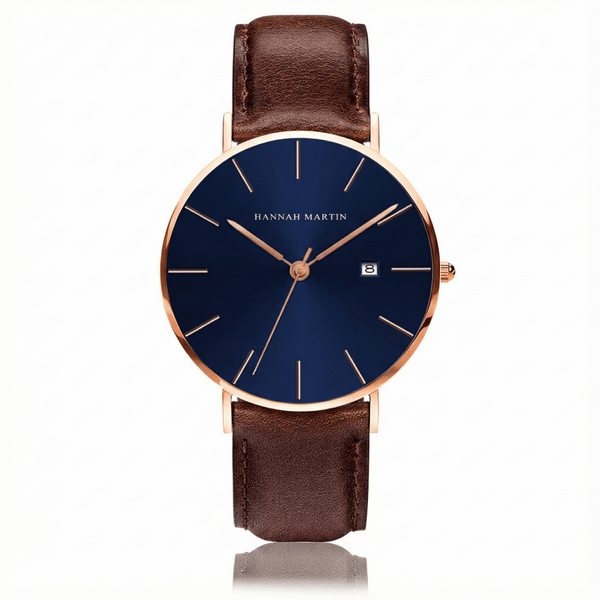 Reloj  Original Hombre Oro Rosa Esfera Azul y Fecha - Diseño Elegante Premium 40mm