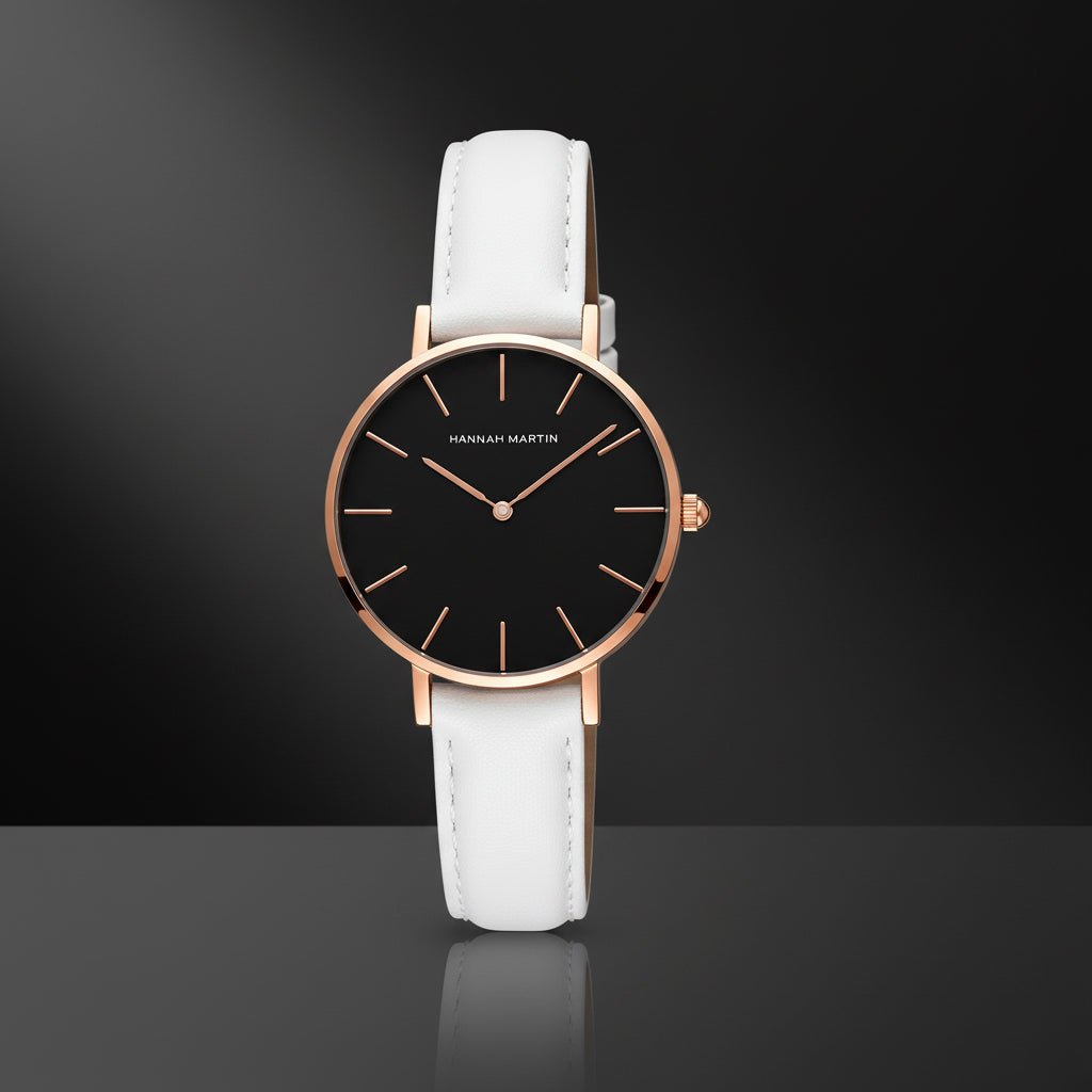 Reloj Hannah Martin Original Mujer Oro Rosa Correa Cuero Blanco - Hannah Martin en Perú | Jherr Jewelry