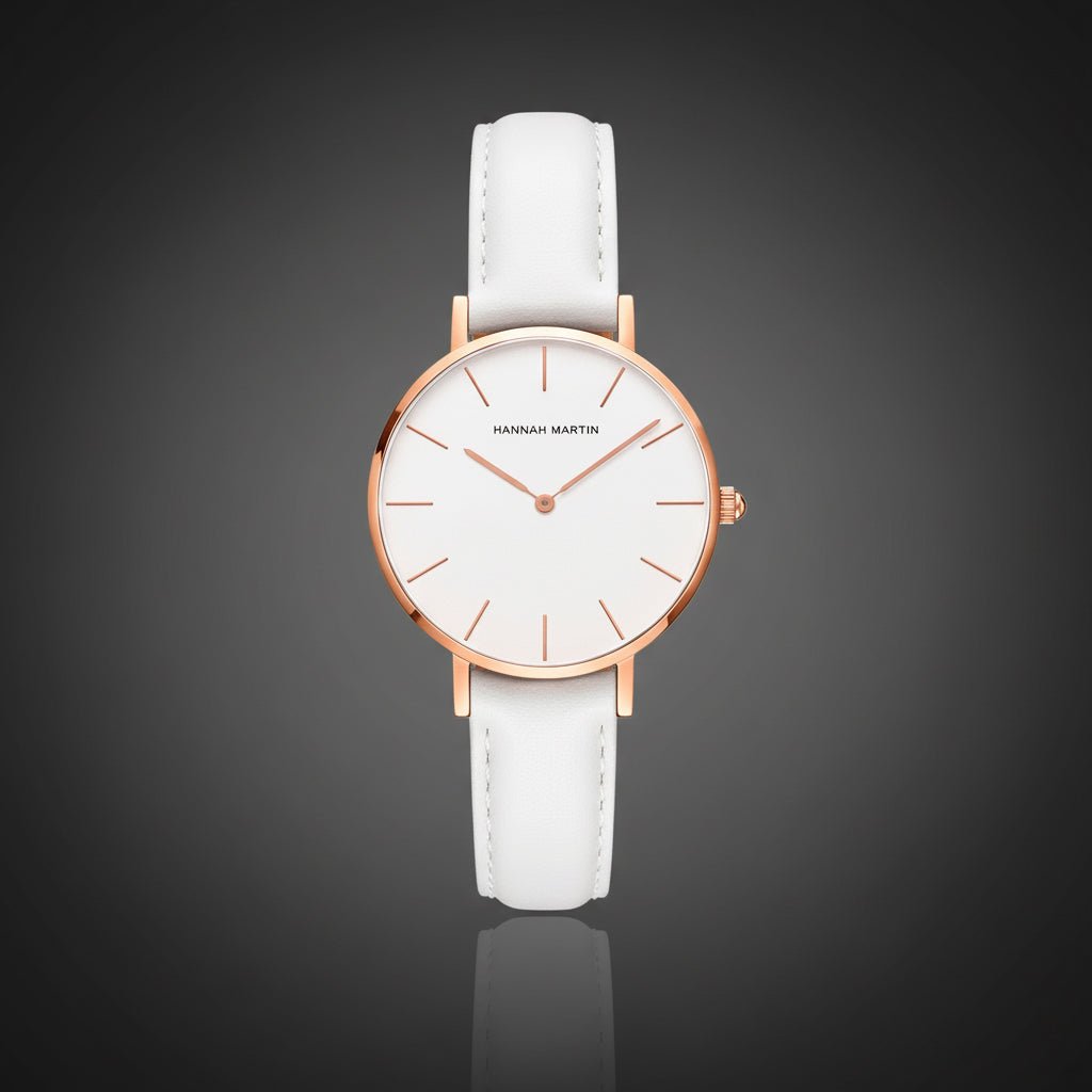 Reloj Hannah Martin para Mujer Cuero Blanco Oro Rosa - Hannah Martin en Perú | Jherr Jewelry