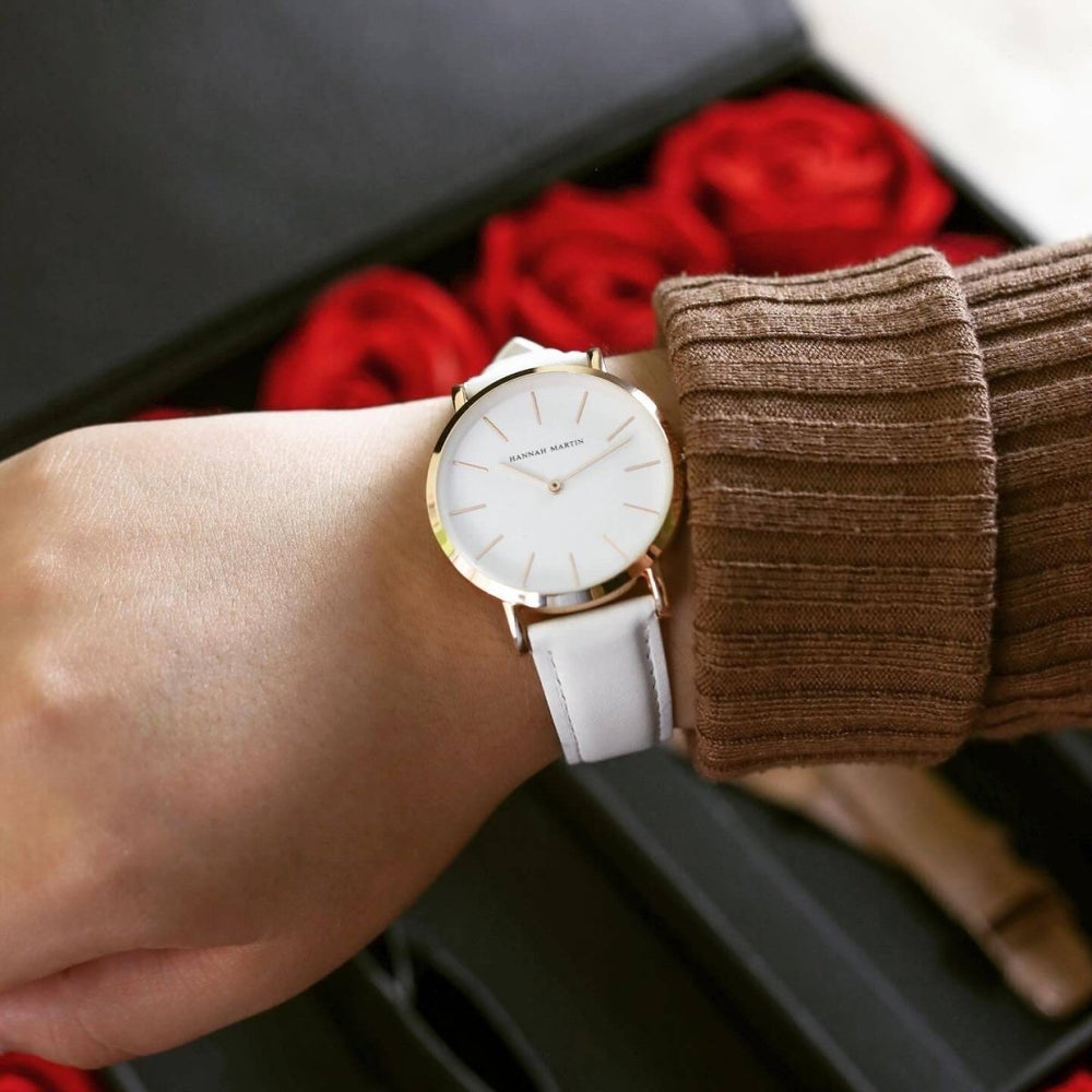 Reloj Hannah Martin para Mujer Cuero Blanco Oro Rosa - Hannah Martin en Perú | Jherr Jewelry