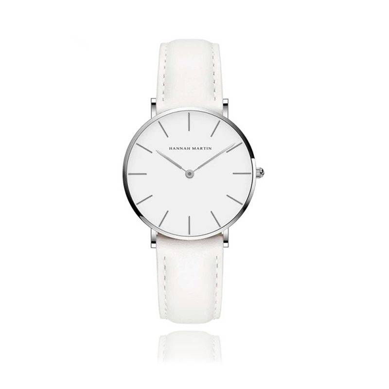 Reloj Hannah Martin para Mujer Correa Blanca Esfera Plateada - Hannah Martin en Perú | Jherr Jewelry