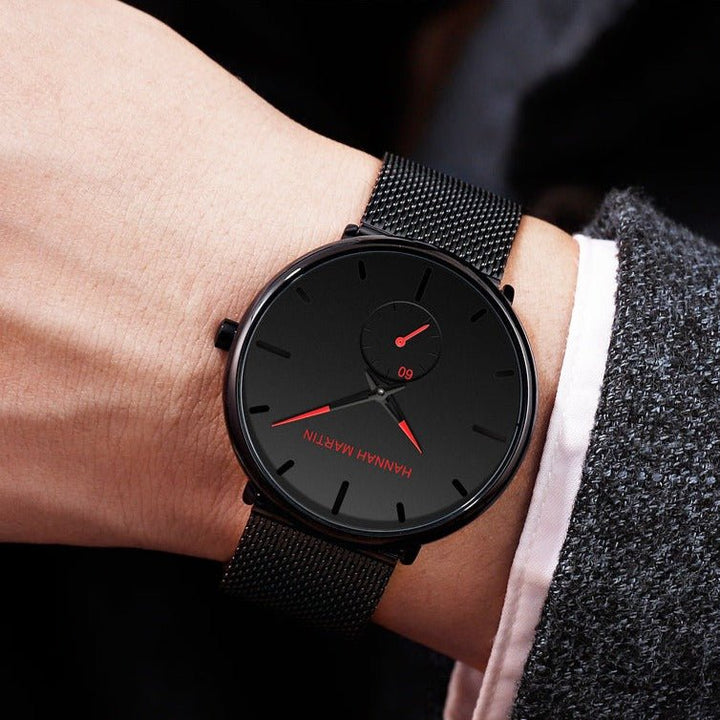 Reloj Hannah Martin Hombre Analogico Negro Dial Rojo - Diseño Elegante 40mm - Hannah Martin en Perú | Jherr Jewelry