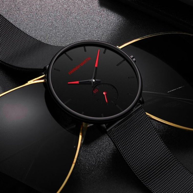 Reloj Hannah Martin Hombre Analogico Negro Dial Rojo - Diseño Elegante 40mm - Hannah Martin en Perú | Jherr Jewelry