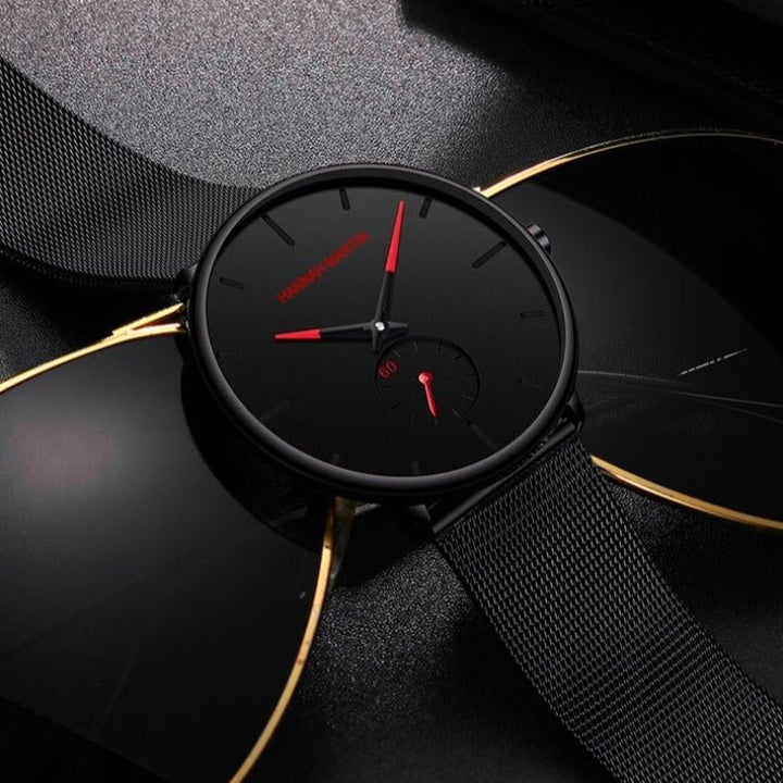 Reloj Hannah Martin Hombre Analogico Negro Dial Rojo - Diseño Elegante 40mm - Hannah Martin en Perú | Jherr Jewelry