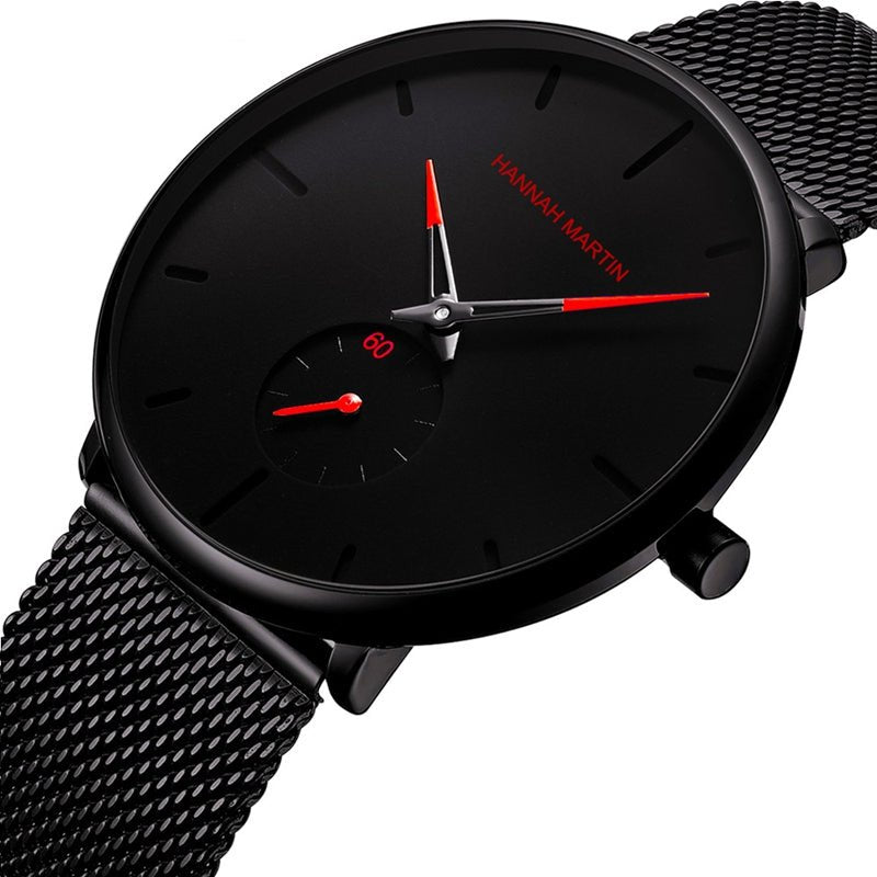 Reloj Hannah Martin Hombre Analogico Negro Dial Rojo - Diseño Elegante 40mm - Hannah Martin en Perú | Jherr Jewelry