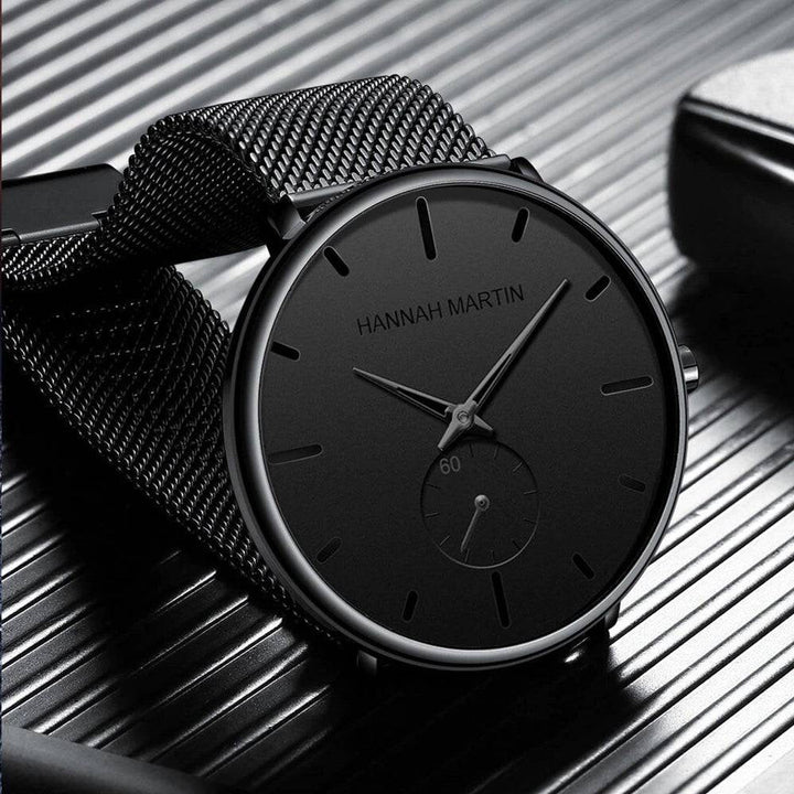 Reloj Hannah Martin Original Negro Mesh con Agujas Celestes - Diseño Minimalista 40mm - Hannah Martin en Perú | Jherr Jewelry
