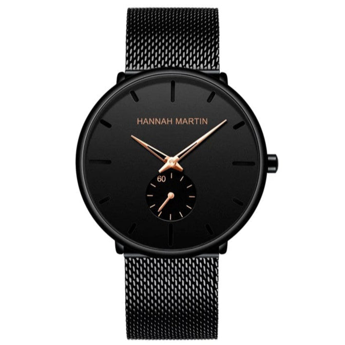 Reloj Hannah Martin Original Negro Mesh con Agujas Celestes - Diseño Minimalista 40mm - Hannah Martin en Perú | Jherr Jewelry