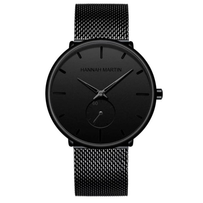 Reloj Hannah Martin Original Negro Mesh con Agujas Celestes - Diseño Minimalista 40mm - Hannah Martin en Perú | Jherr Jewelry