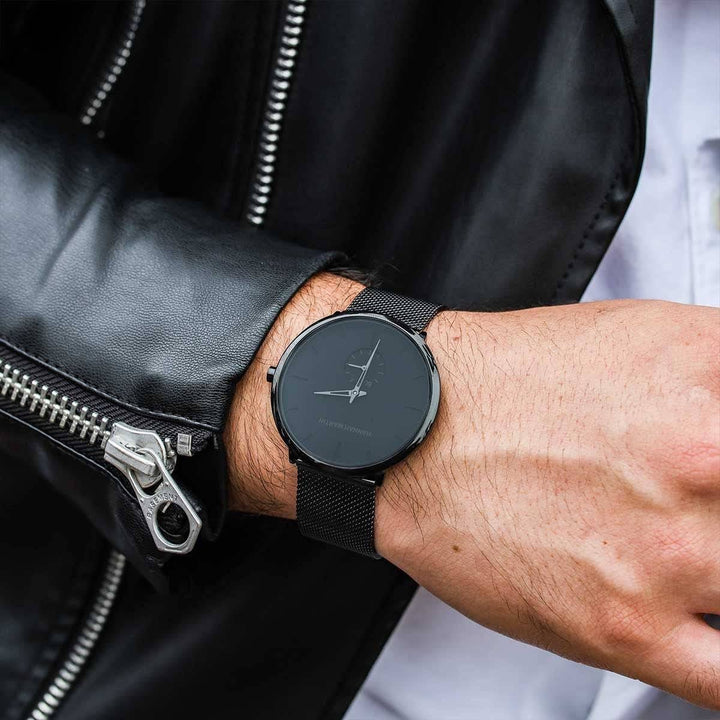 Reloj Hannah Martin Original Negro Mesh con Agujas Celestes - Diseño Minimalista 40mm - Hannah Martin en Perú | Jherr Jewelry