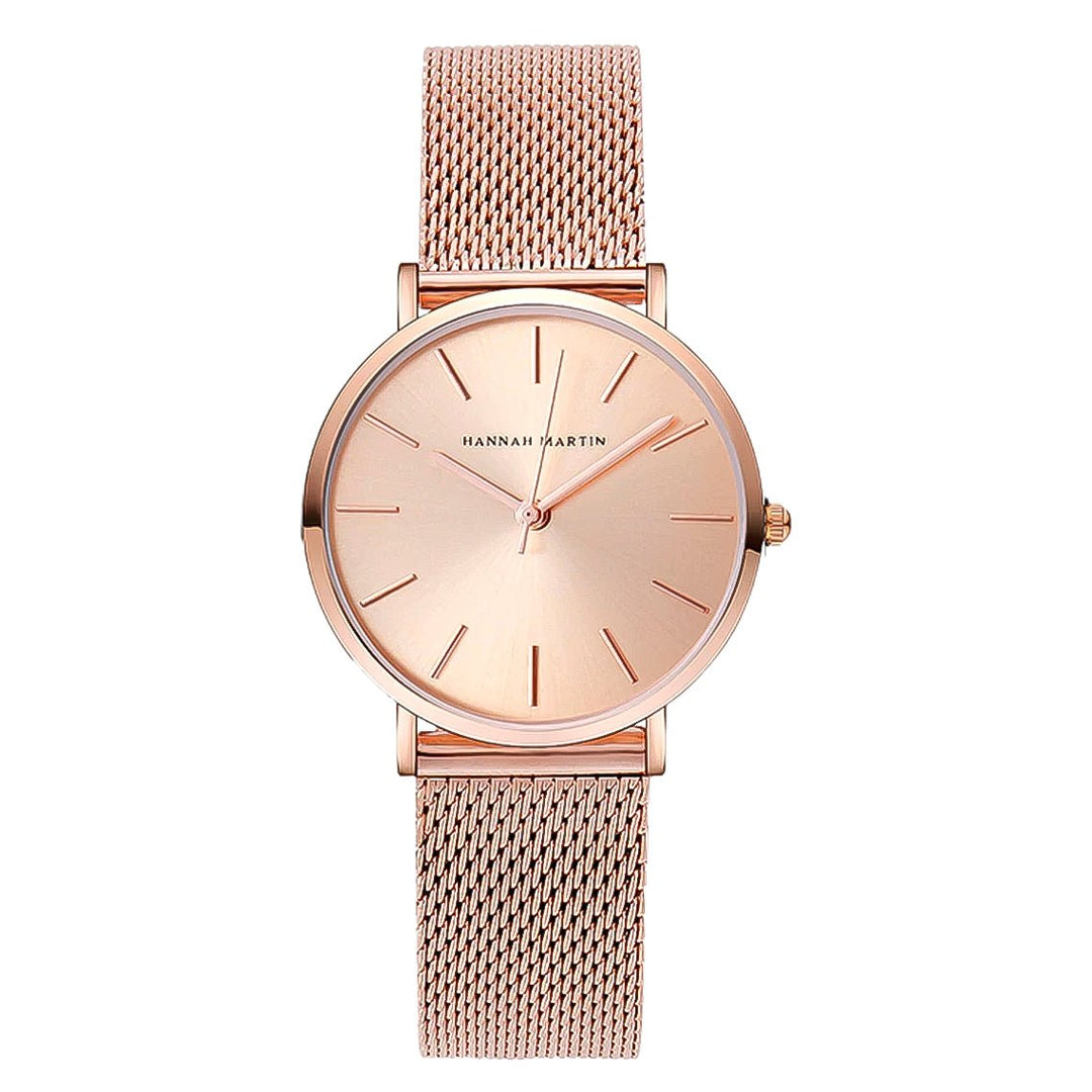 Reloj Hannah Martin Oro Rosa Mujer Esfera Rosa con Correa Mesh - Diseño Elegante 36mm - JHERR JEWELRY en Perú | Jherr Jewelry