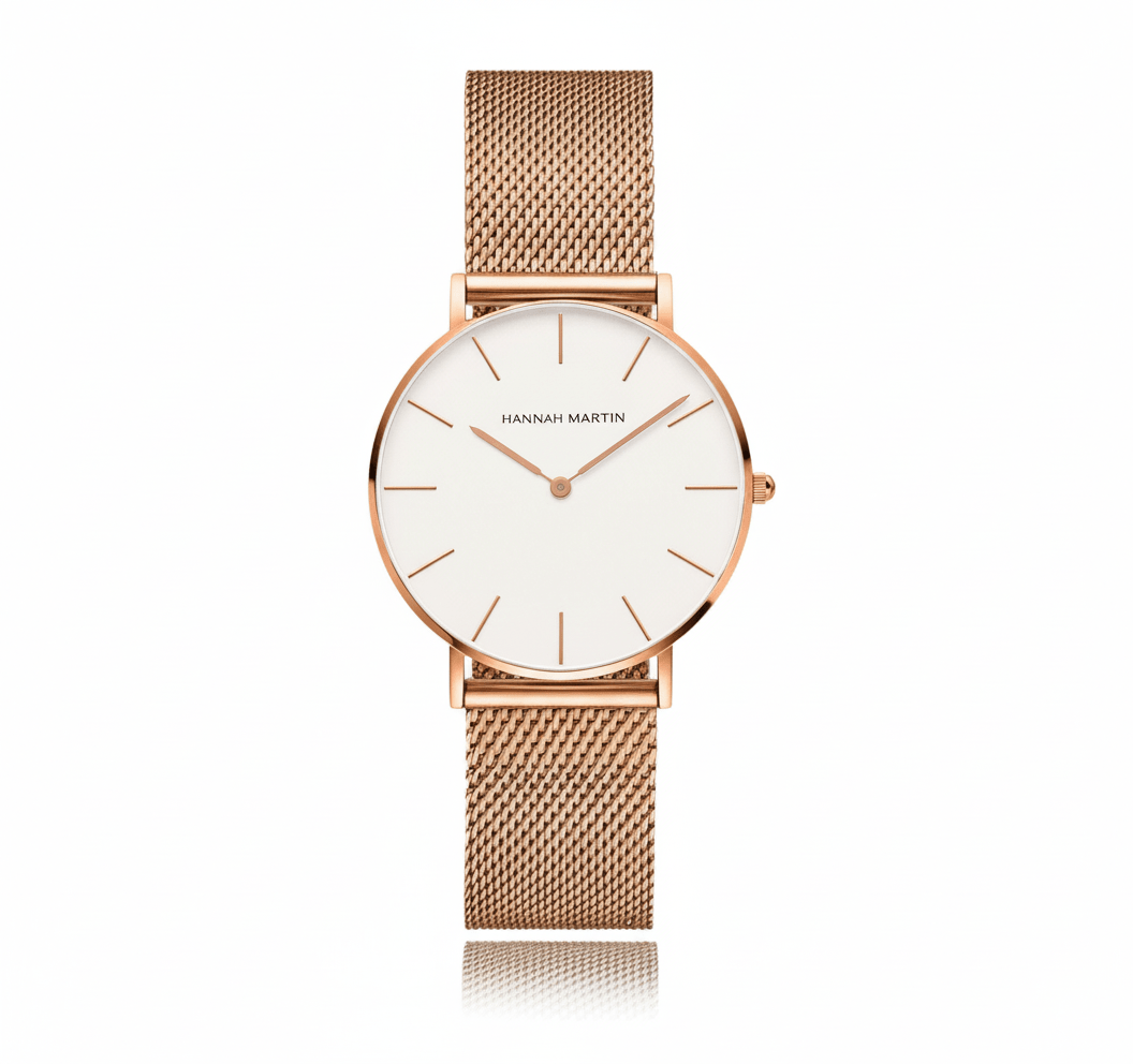 Reloj Hannah Martin Oro Rosa Mujer Esfera Blanca Mesh - Diseño Minimalista 36mm - Hannah Martin en Perú | Jherr Jewelry