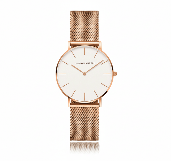 Reloj  Oro Rosa Mujer Esfera Blanca Mesh - Diseño Minimalista 36mm